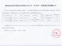 柳州职业技术学院艺术学院2023年“专升本”拟推荐名单调整公示